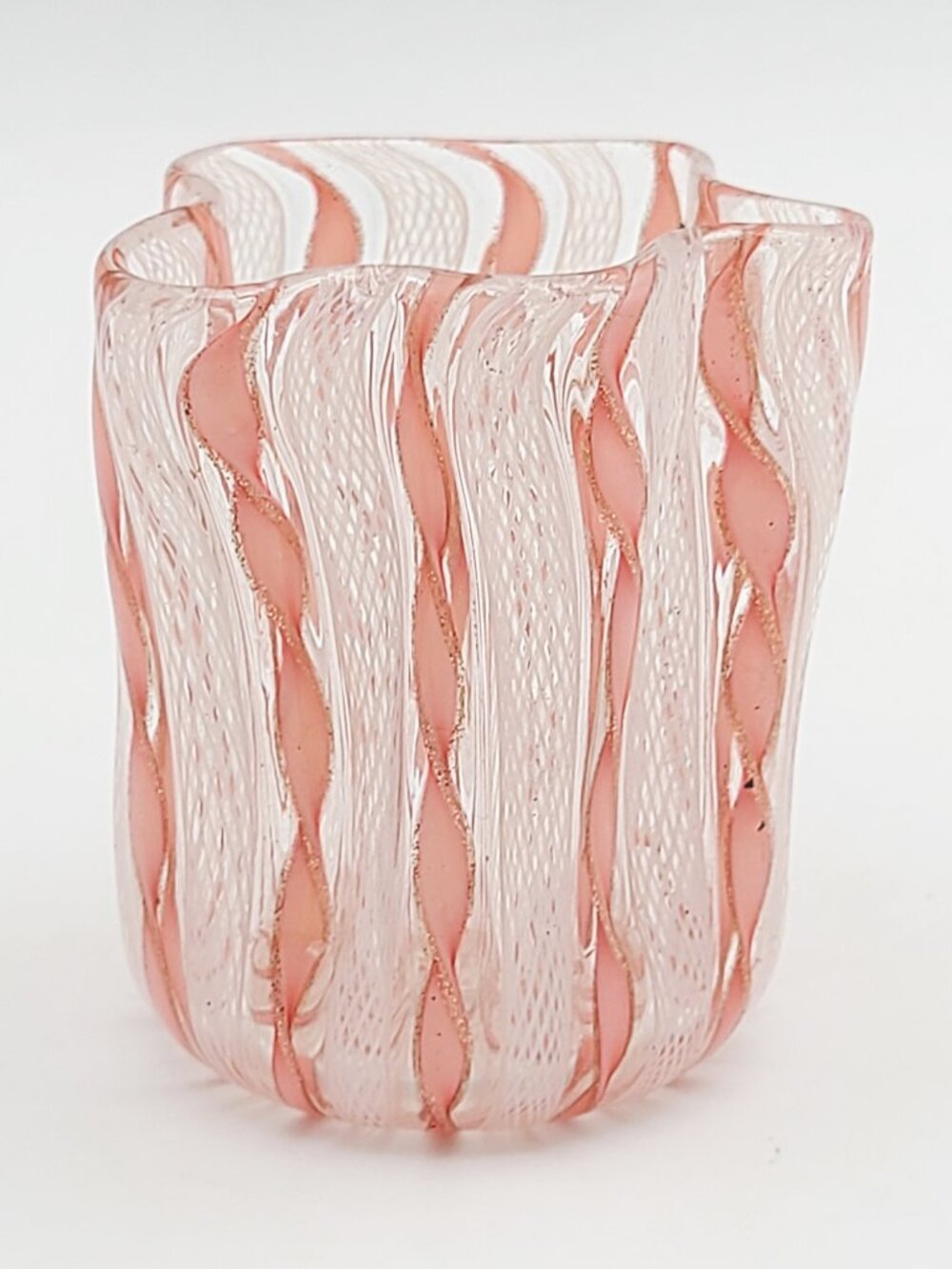 Murano Vintage Fratelli Toso Zanfirico Pink Toothpick Holder